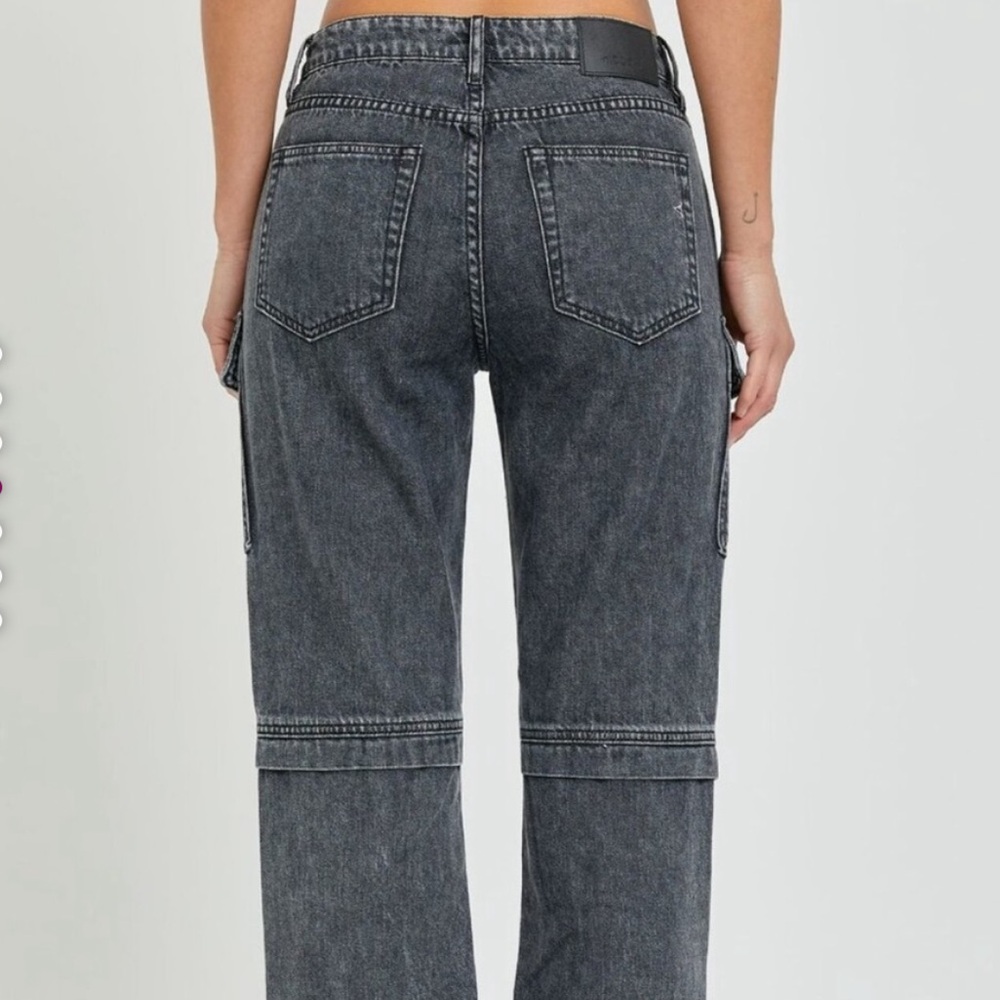Hidden LA Tracey Cargo Jeans Black Faded High Rise Straight Leg - Picture 12 of 13